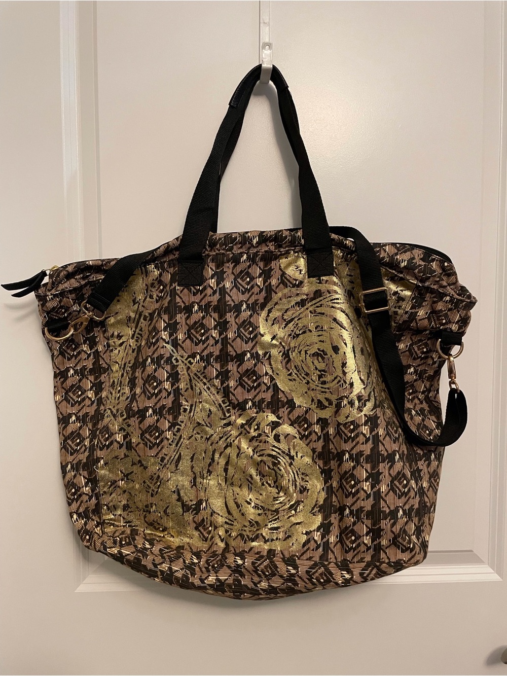 Soft Surroundings Metallic Gold Floral Tote - Black/Brown